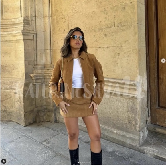 Zara Suede Leather Jacket in Tan Camel - Picture 3 of 7